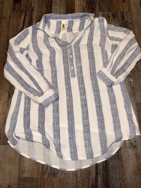 Lara Fashion blue and white striped tunic-style beachy shirt women’s small